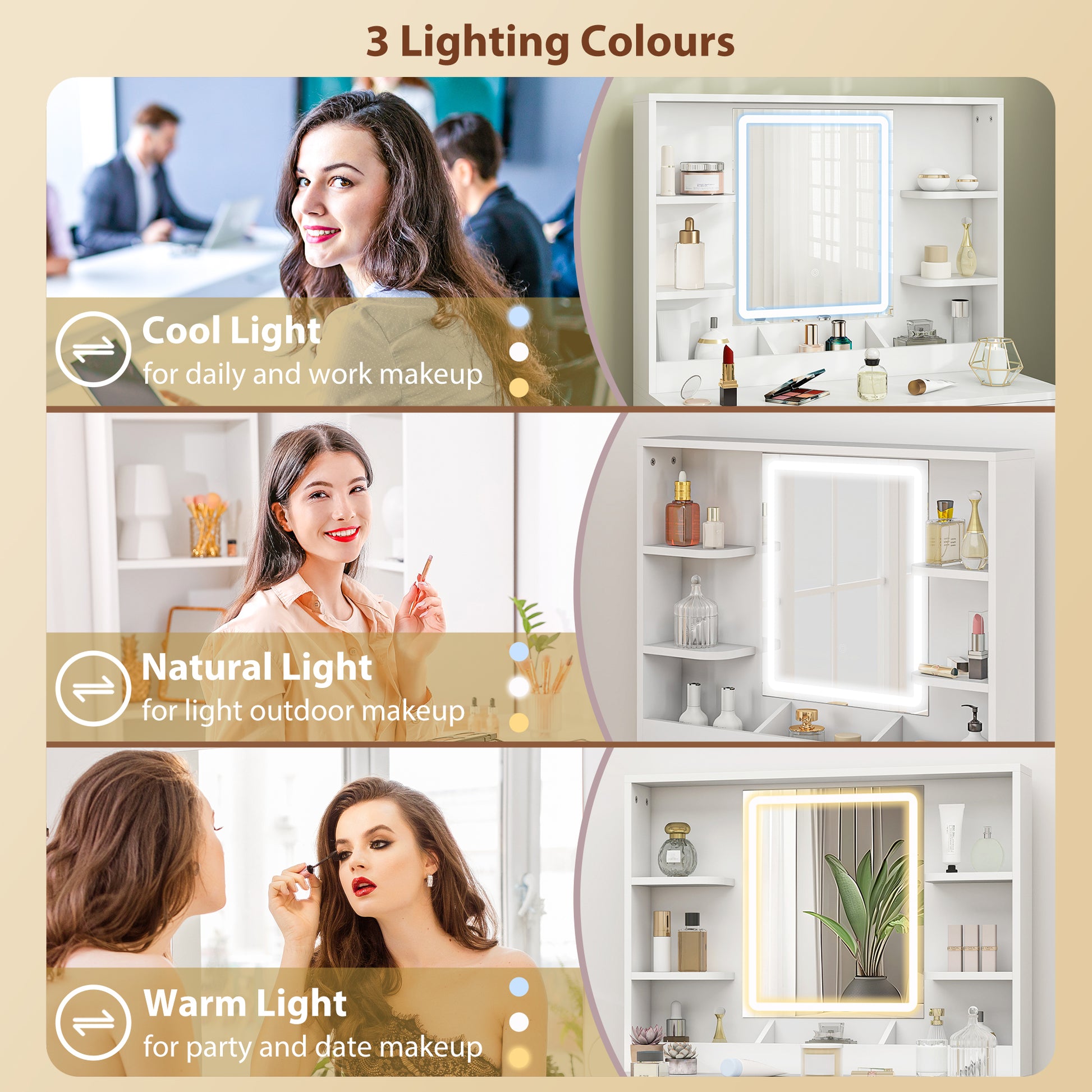 Elegant Dressing Table LED Mirror White - Homcom image 3