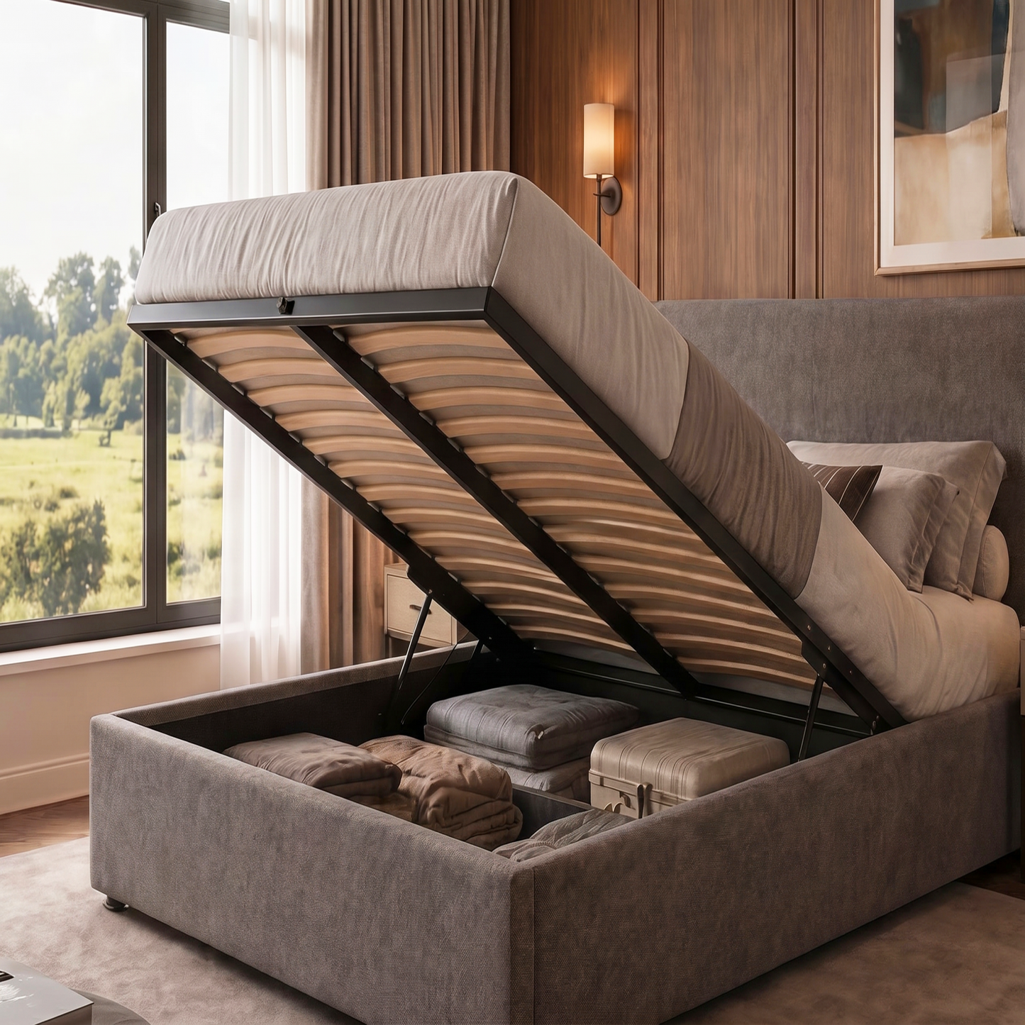 Double Storage Ottoman Bed Frame - #2026 Upgraded Gas Lift Ottoman Bed