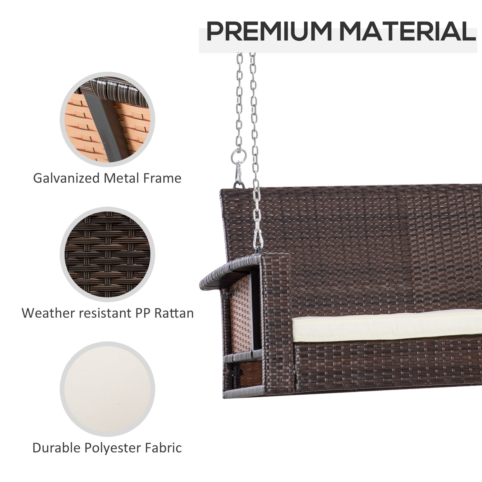 2 Seater Rattan Swing Chair Porch Swing Bench Loveseat - Outsunny image 3