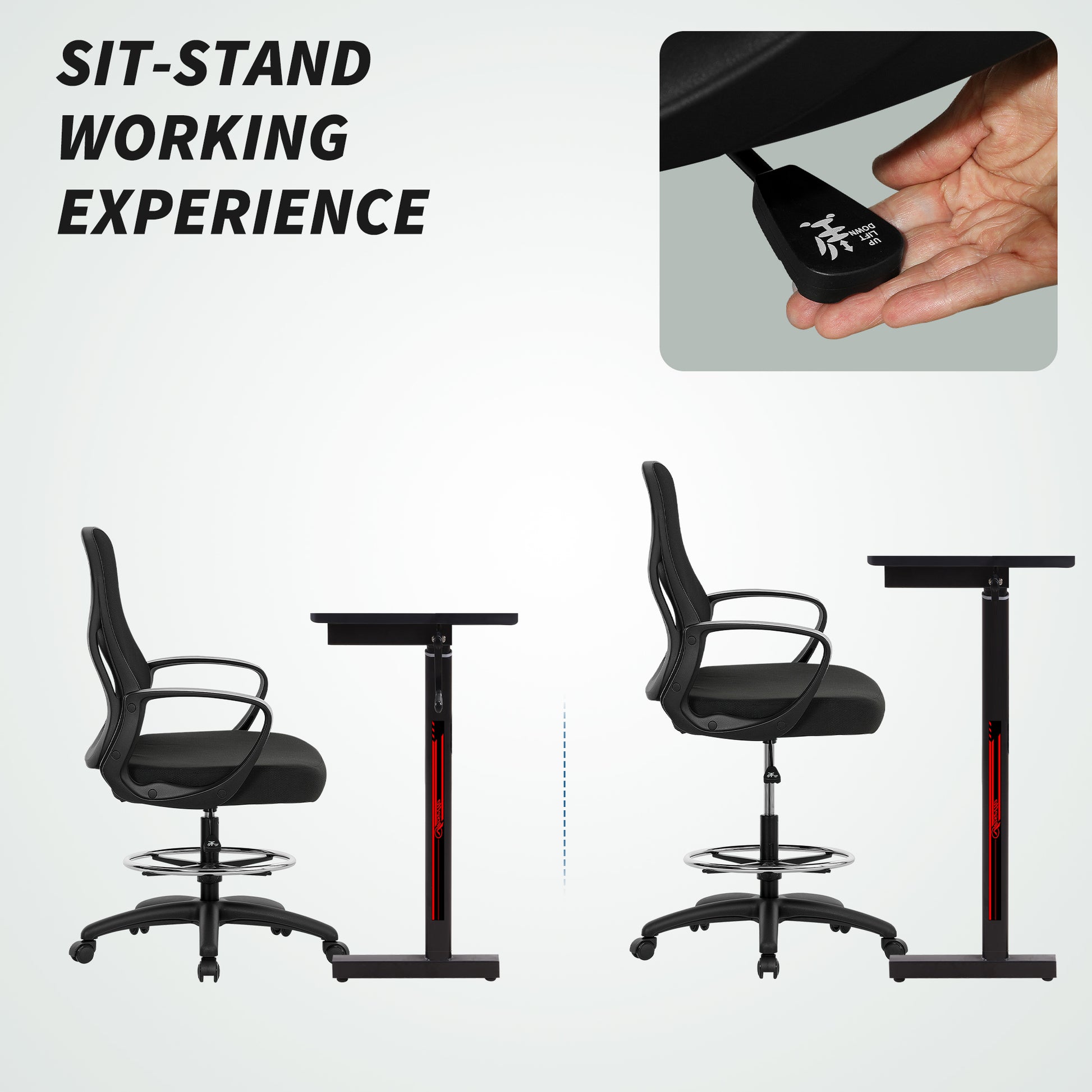 Drafting Chair with Adjustable Footrest Black - Vinsetto image 4