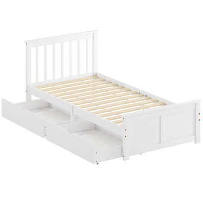 Wooden Single Bed Frame Drawers White - Homcom image 0