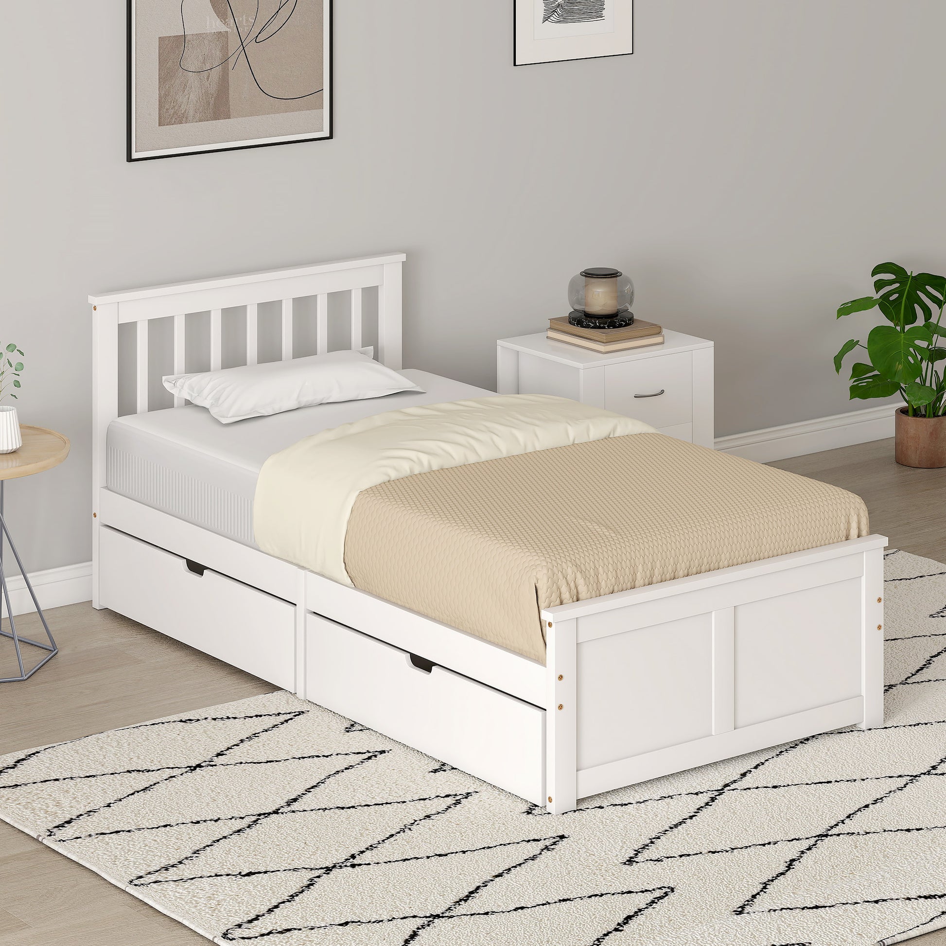 Wooden Single Bed Frame Drawers White - Homcom image 7