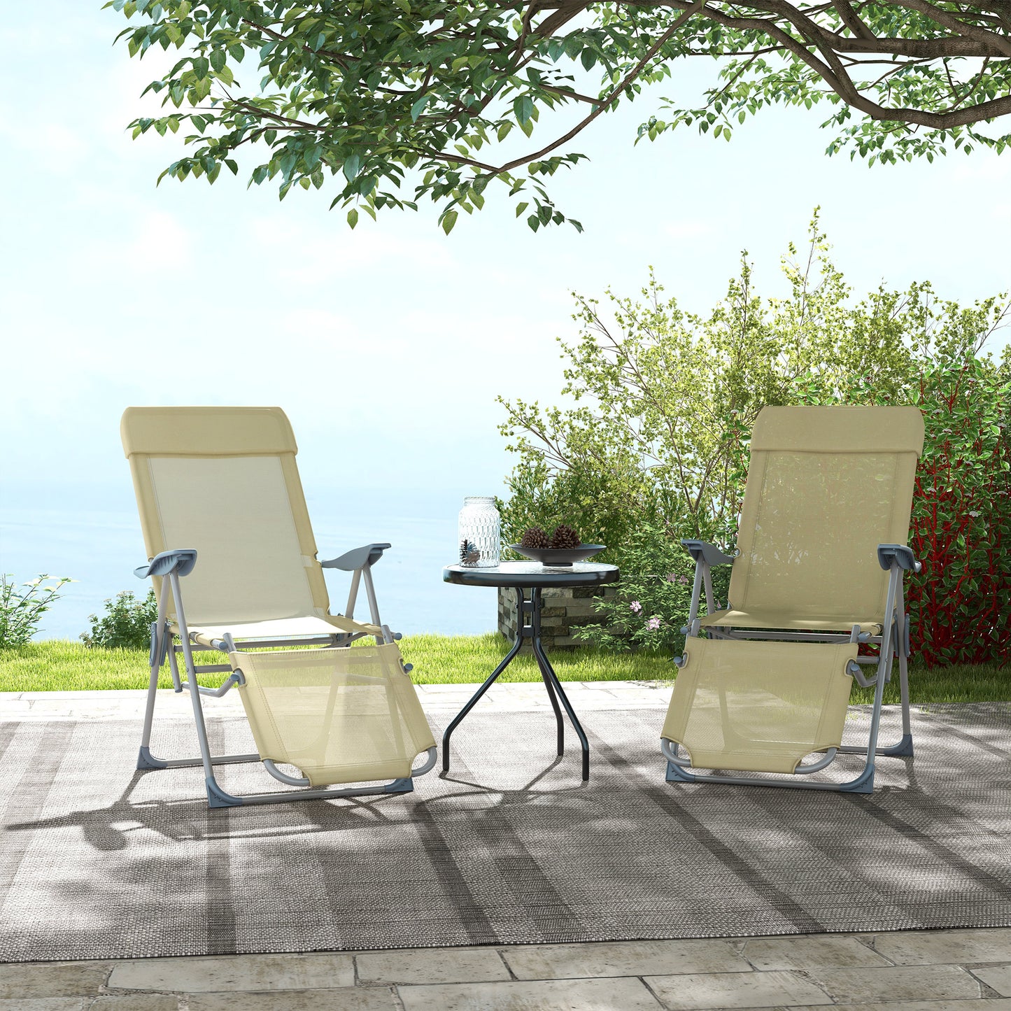 Set of Two Sun Loungers Five Position Backs Beige - Outsunny image 7