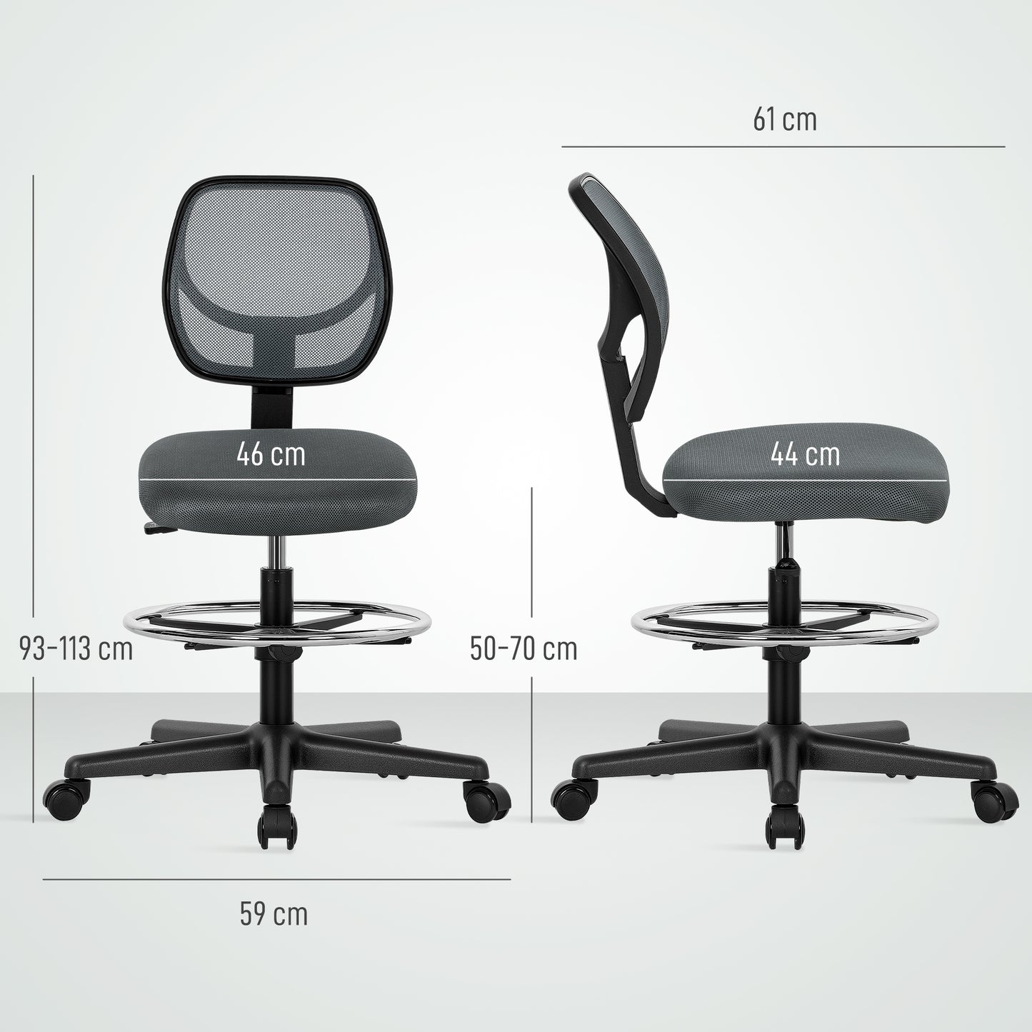 Ergonomic Mesh Standing Desk Chair Footrest Ring Seat - Vinsetto image 2