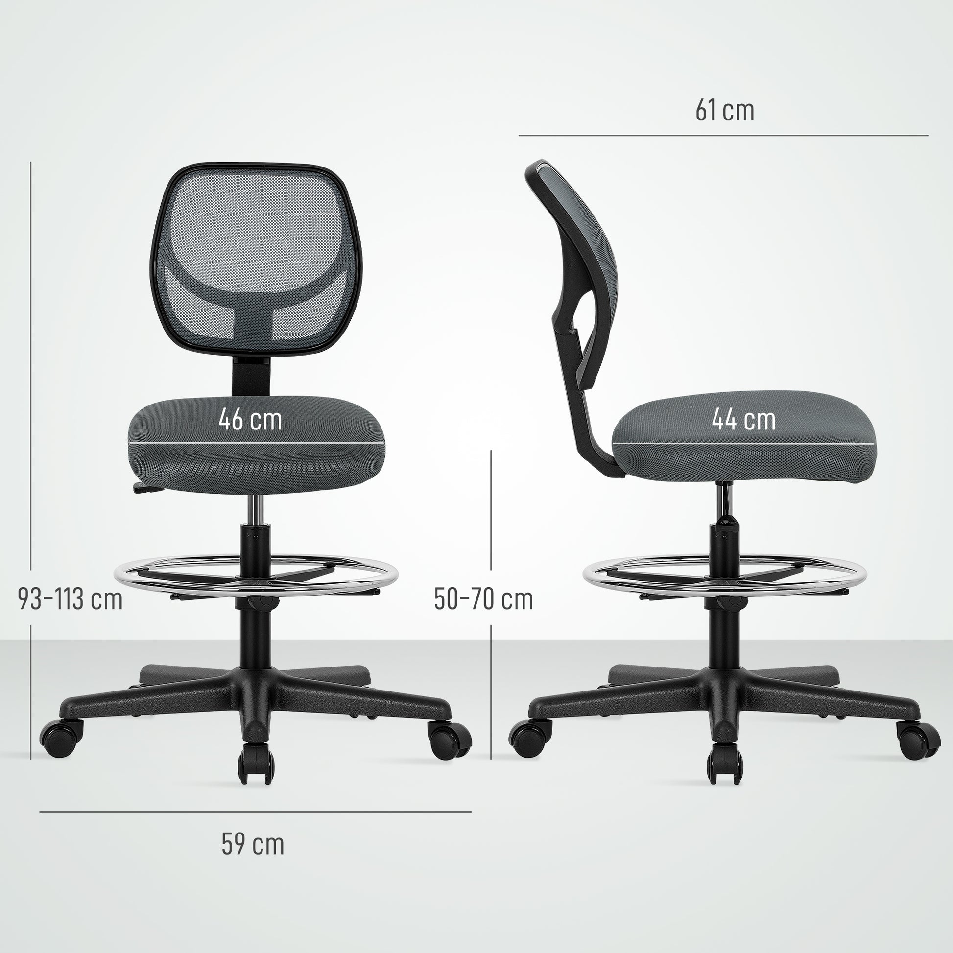 Ergonomic Mesh Standing Desk Chair Footrest Ring Seat - Vinsetto image 2