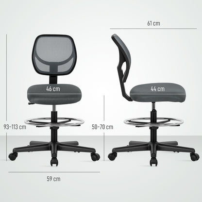 Ergonomic Mesh Standing Desk Chair Footrest Ring Seat - Vinsetto image 2