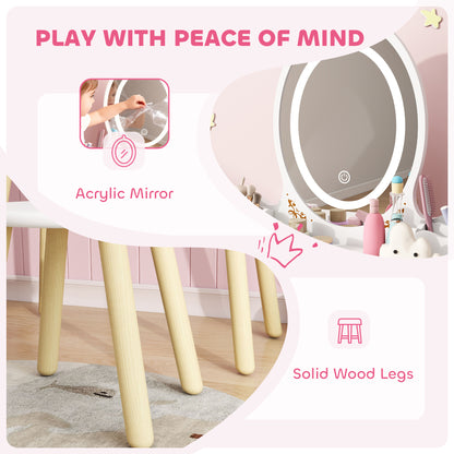 Kids Vanity Table Chair Set 3 Colour LED Lights Mirror 3 - Aiyaplay image 6