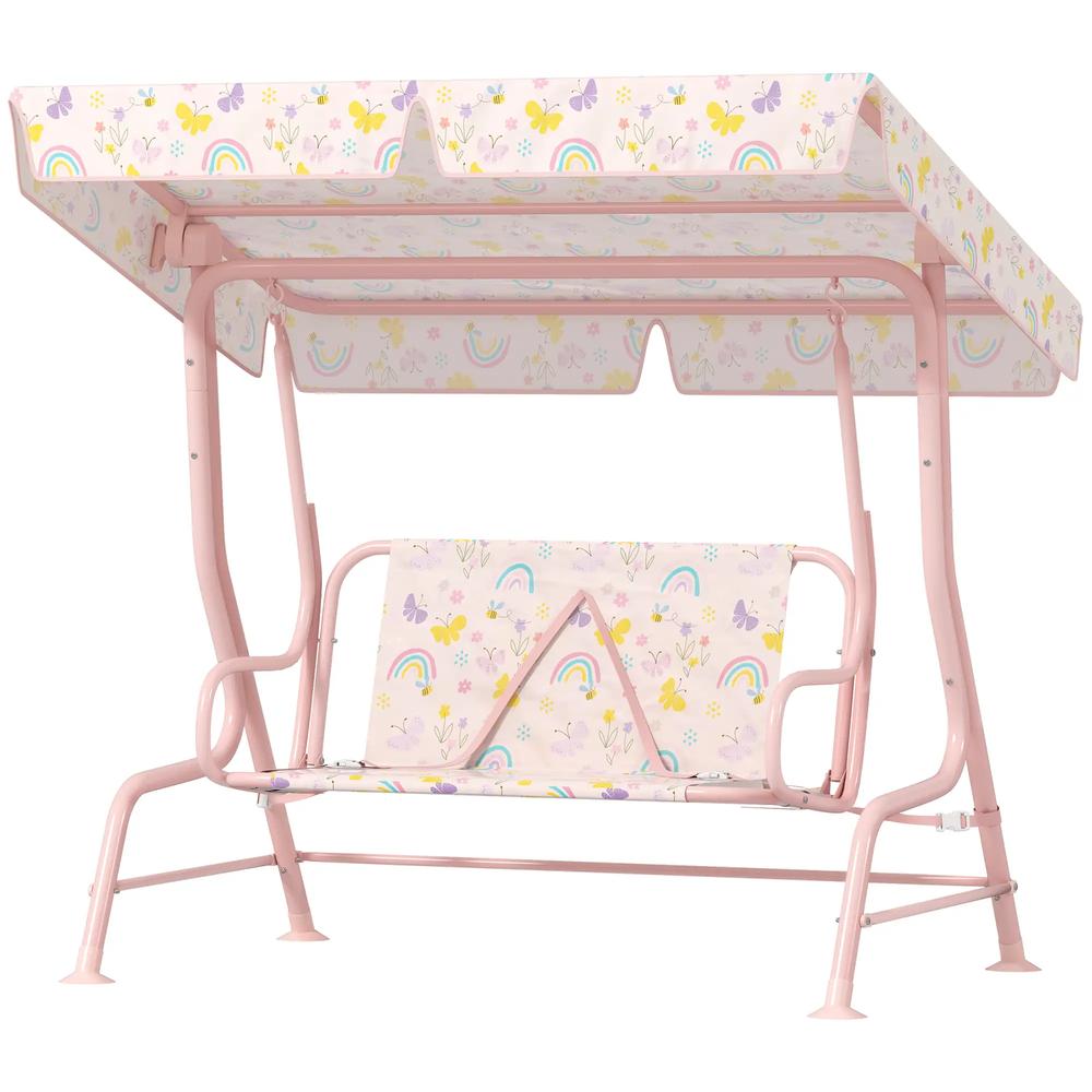AIYAPLAY Kids Garden Swing Chair with Adjustable Canopy, Safety Belt, 2 Seater Hammock Swing Bench for Patio, Porch 10