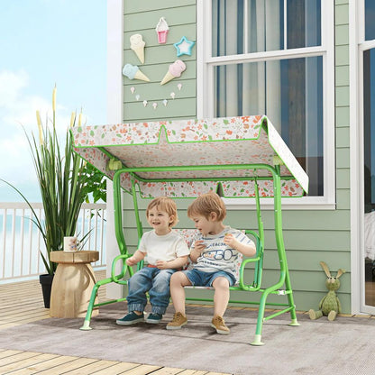 AIYAPLAY Kids Garden Swing Chair with Adjustable Canopy, Safety Belt, 2 Seater Hammock Swing Bench for Patio, Porch 12