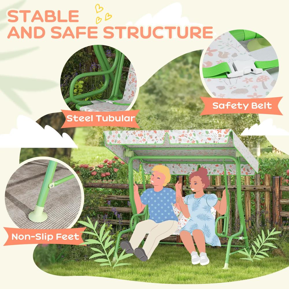AIYAPLAY Kids Garden Swing Chair with Adjustable Canopy, Safety Belt, 2 Seater Hammock Swing Bench for Patio, Porch 14