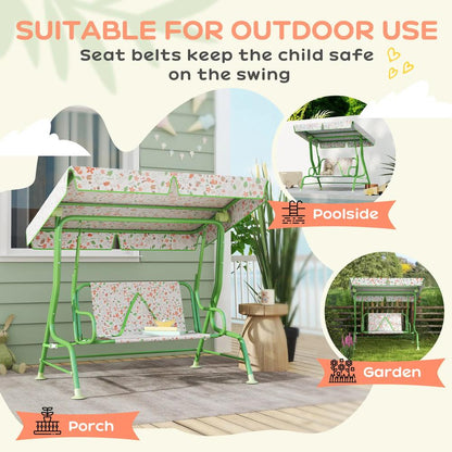 AIYAPLAY Kids Garden Swing Chair with Adjustable Canopy, Safety Belt, 2 Seater Hammock Swing Bench for Patio, Porch 16