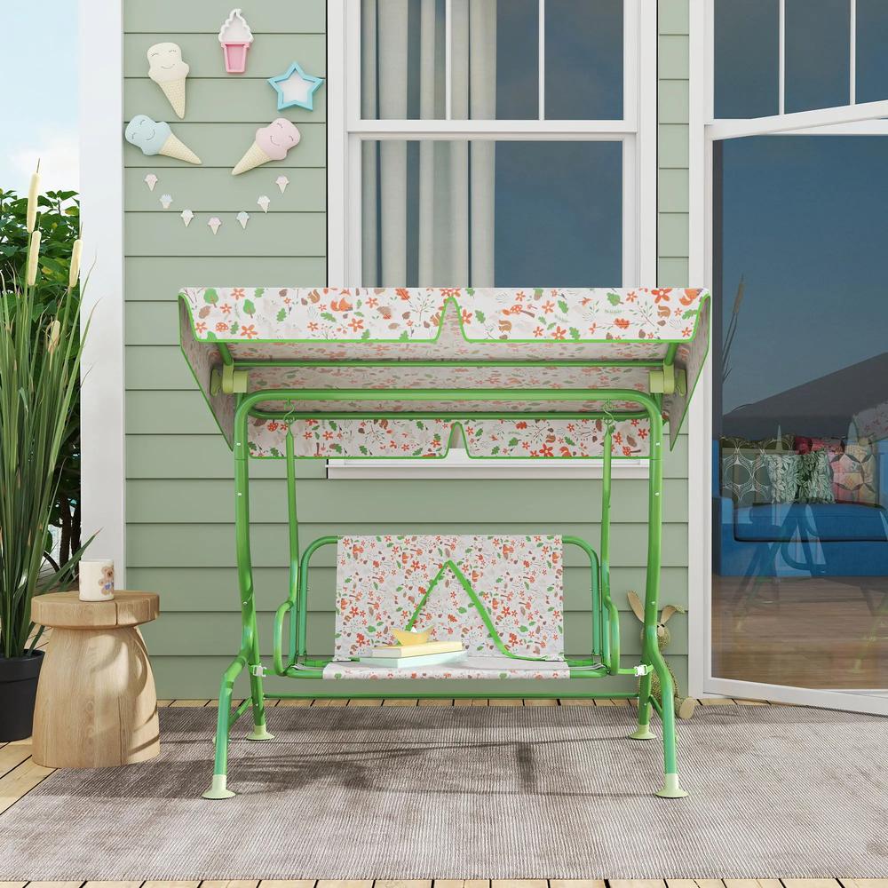 AIYAPLAY Kids Garden Swing Chair with Adjustable Canopy, Safety Belt, 2 Seater Hammock Swing Bench for Patio, Porch 18