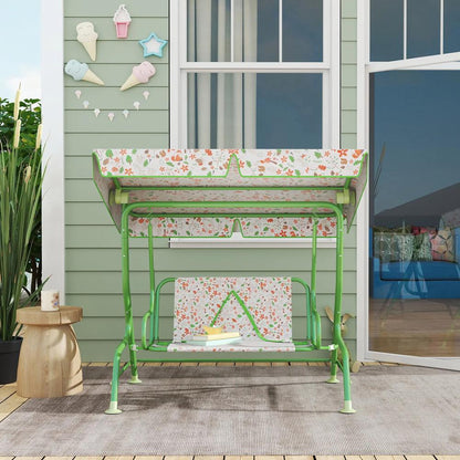 AIYAPLAY Kids Garden Swing Chair with Adjustable Canopy, Safety Belt, 2 Seater Hammock Swing Bench for Patio, Porch 18