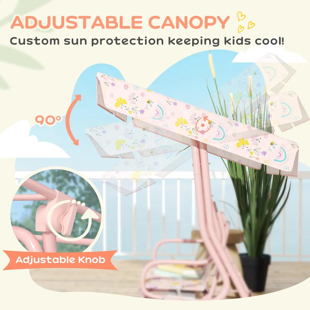 AIYAPLAY Kids Garden Swing Chair with Adjustable Canopy, Safety Belt, 2 Seater Hammock Swing Bench for Patio, Porch 4