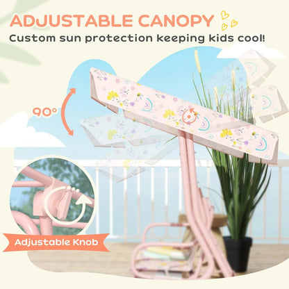 AIYAPLAY Kids Garden Swing Chair with Adjustable Canopy, Safety Belt, 2 Seater Hammock Swing Bench for Patio, Porch 4
