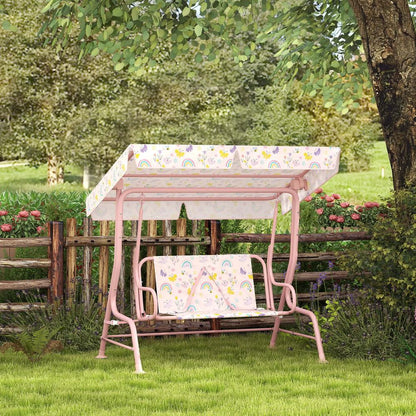 AIYAPLAY Kids Garden Swing Chair with Adjustable Canopy, Safety Belt, 2 Seater Hammock Swing Bench for Patio, Porch 9