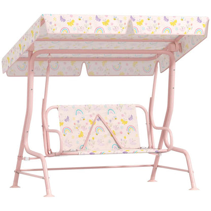 AIYAPLAY Kids Garden Swing Chair with Adjustable Canopy, Safety Belt, 2 Seater Hammock Swing Bench for Patio, Porch 