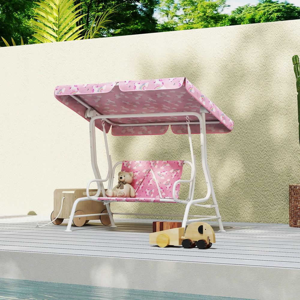 AIYAPLAY Kids Porch Swing, 2-Seater Patio Swing Bench Hammock with Seat Belts, Adjustable Canopy for Garden 10