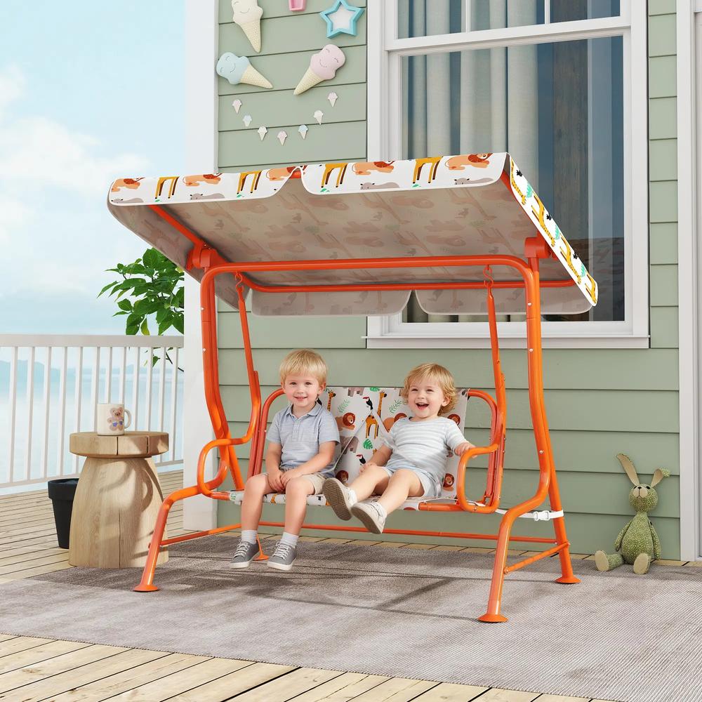 AIYAPLAY Kids Porch Swing, 2-Seater Patio Swing Bench Hammock with Seat Belts, Adjustable Canopy for Garden 13