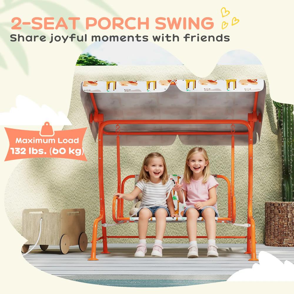 AIYAPLAY Kids Porch Swing, 2-Seater Patio Swing Bench Hammock with Seat Belts, Adjustable Canopy for Garden 16