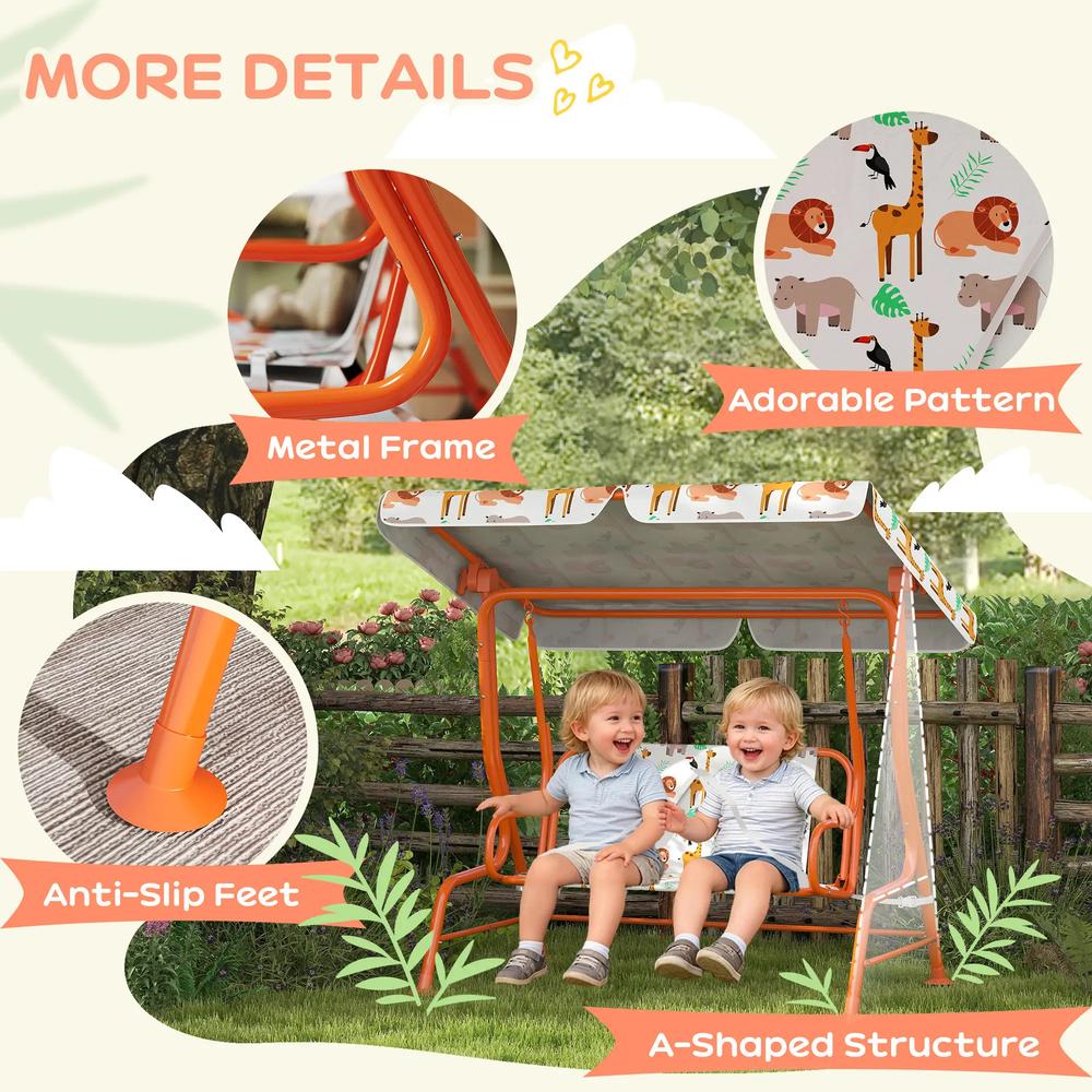 AIYAPLAY Kids Porch Swing, 2-Seater Patio Swing Bench Hammock with Seat Belts, Adjustable Canopy for Garden 17