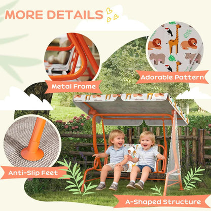 AIYAPLAY Kids Porch Swing, 2-Seater Patio Swing Bench Hammock with Seat Belts, Adjustable Canopy for Garden 17