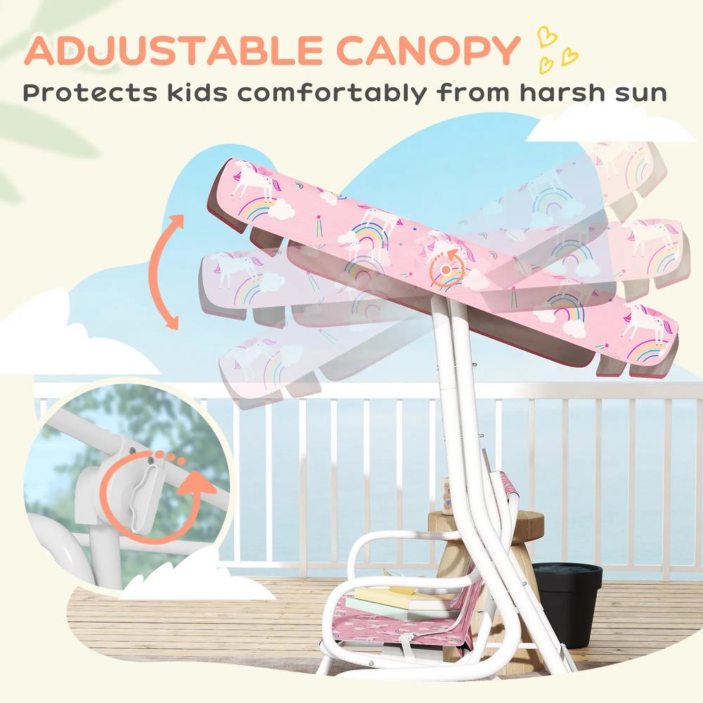AIYAPLAY Kids Porch Swing, 2-Seater Patio Swing Bench Hammock with Seat Belts, Adjustable Canopy for Garden 4