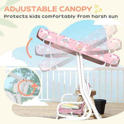 AIYAPLAY Kids Porch Swing, 2-Seater Patio Swing Bench Hammock with Seat Belts, Adjustable Canopy for Garden 4