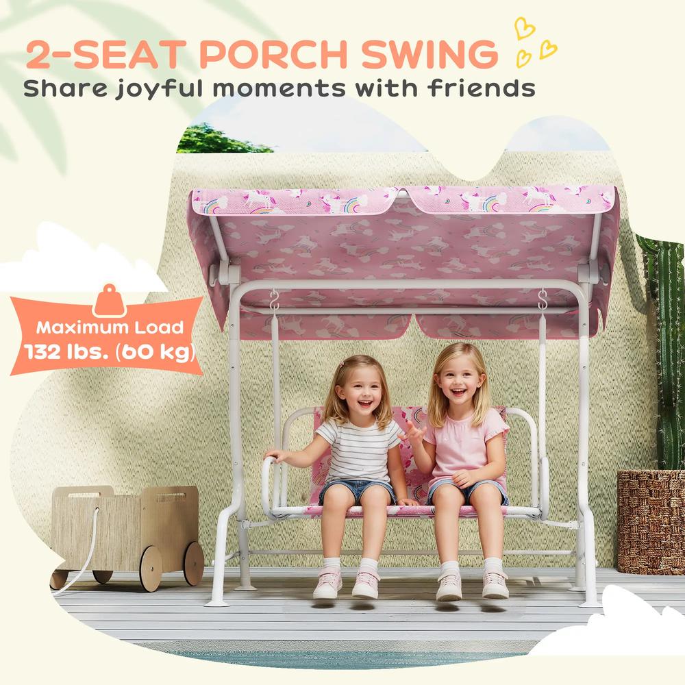 AIYAPLAY Kids Porch Swing, 2-Seater Patio Swing Bench Hammock with Seat Belts, Adjustable Canopy for Garden 5