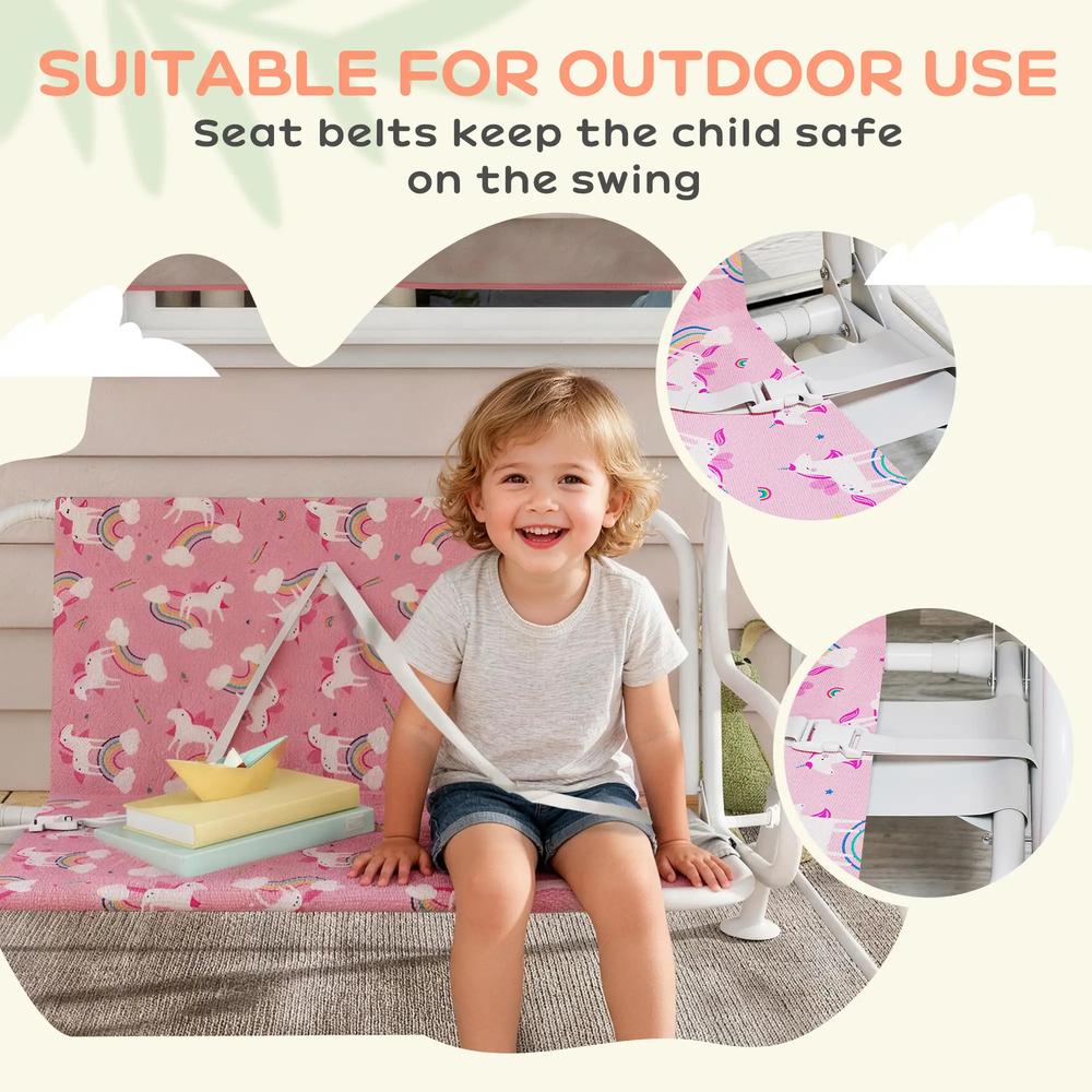 AIYAPLAY Kids Porch Swing, 2-Seater Patio Swing Bench Hammock with Seat Belts, Adjustable Canopy for Garden 7