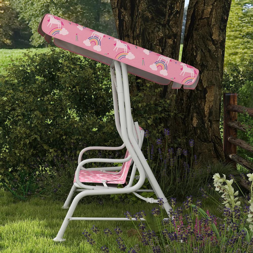 AIYAPLAY Kids Porch Swing, 2-Seater Patio Swing Bench Hammock with Seat Belts, Adjustable Canopy for Garden 9