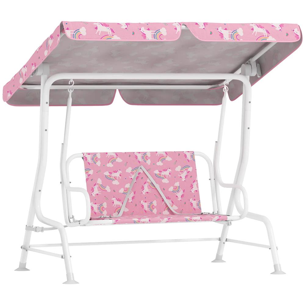 AIYAPLAY Kids Porch Swing, 2-Seater Patio Swing Bench Hammock with Seat Belts, Adjustable Canopy for Garden 