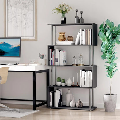 HOMCOM S Shape Bookcase, 5 Tiers Bookshelf, Modern Freestanding Storage Shelf for Home Office, Study, Living Room, 80 x 30 x 145cm Additional View 12