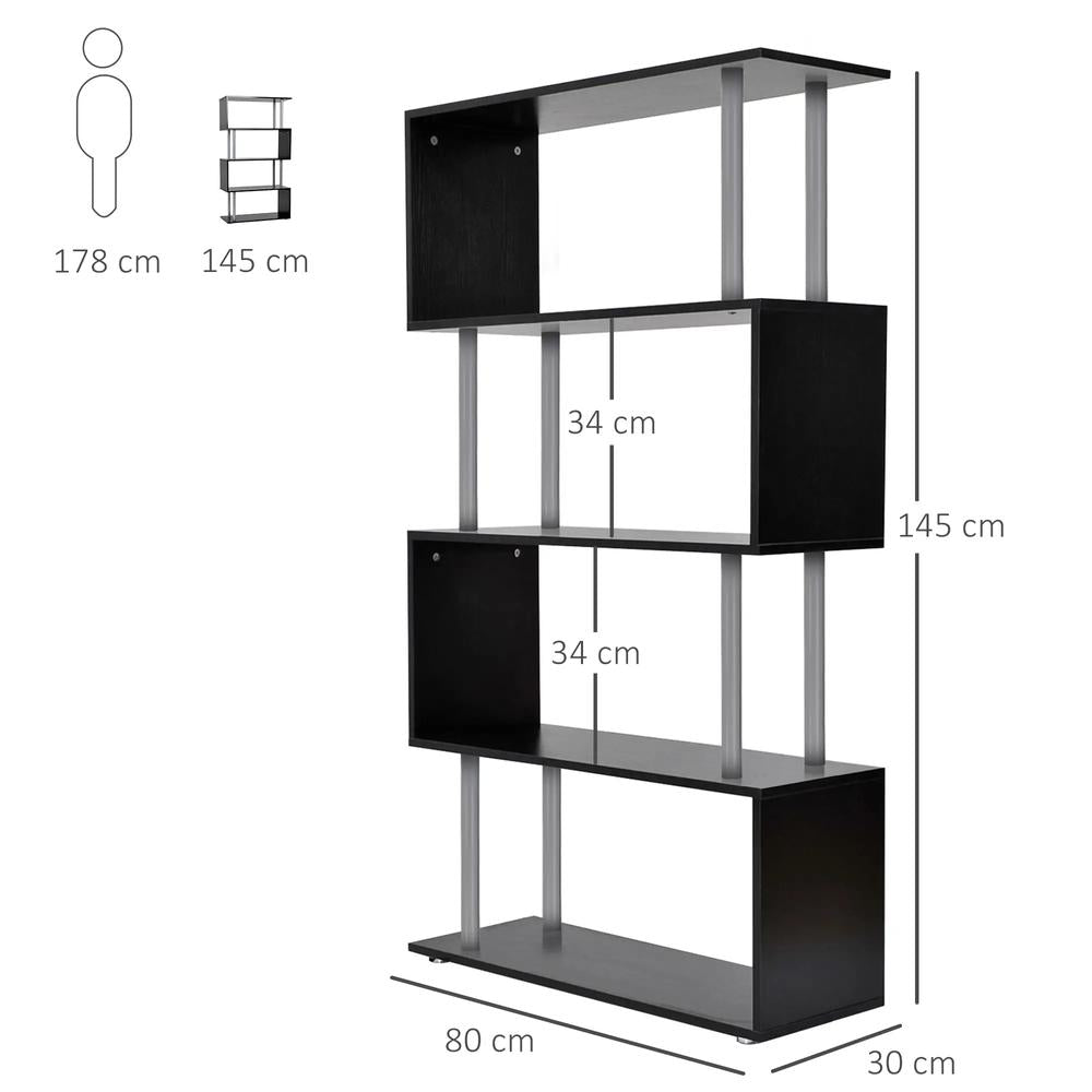 HOMCOM S Shape Bookcase, 5 Tiers Bookshelf, Modern Freestanding Storage Shelf for Home Office, Study, Living Room, 80 x 30 x 145cm Additional View 13