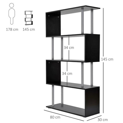 HOMCOM S Shape Bookcase, 5 Tiers Bookshelf, Modern Freestanding Storage Shelf for Home Office, Study, Living Room, 80 x 30 x 145cm Additional View 13