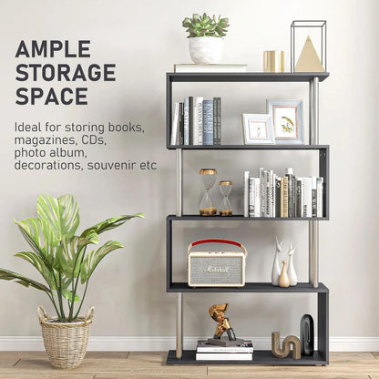HOMCOM S Shape Bookcase, 5 Tiers Bookshelf, Modern Freestanding Storage Shelf for Home Office, Study, Living Room, 80 x 30 x 145cm Additional View 14