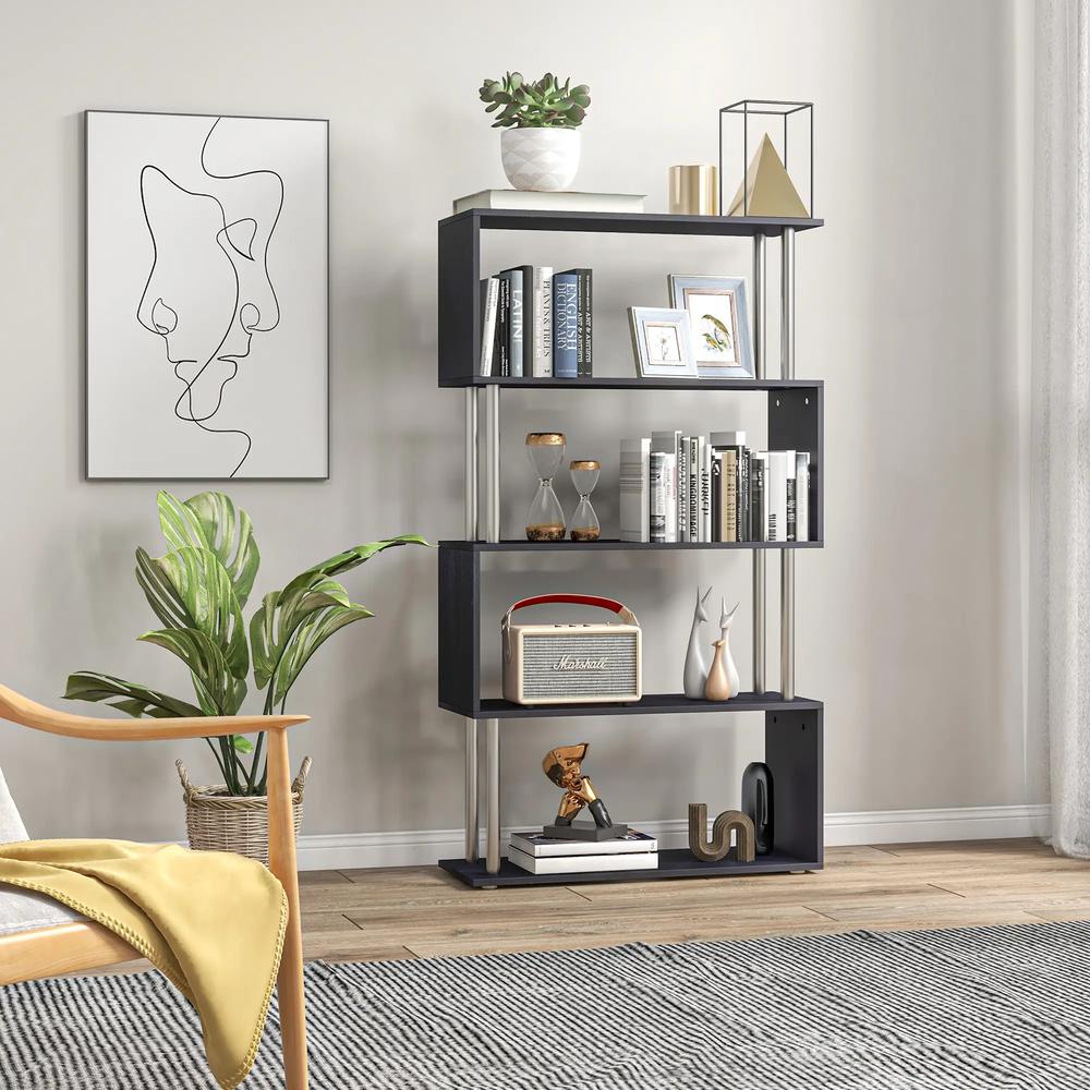 HOMCOM S Shape Bookcase, 5 Tiers Bookshelf, Modern Freestanding Storage Shelf for Home Office, Study, Living Room, 80 x 30 x 145cm Additional View 17