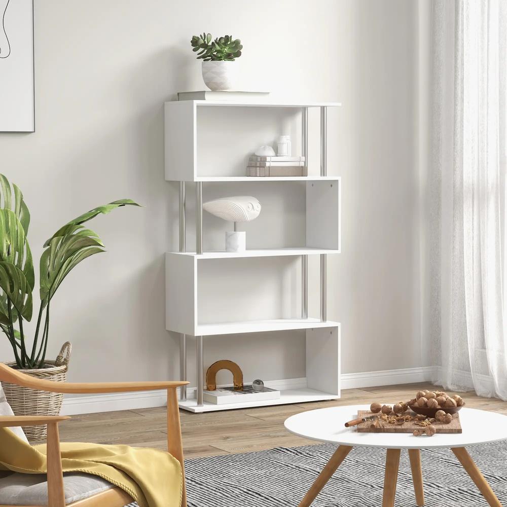 HOMCOM S Shape Bookcase, 5 Tiers Bookshelf, Modern Freestanding Storage Shelf for Home Office, Study, Living Room, 80 x 30 x 145cm Additional View 2