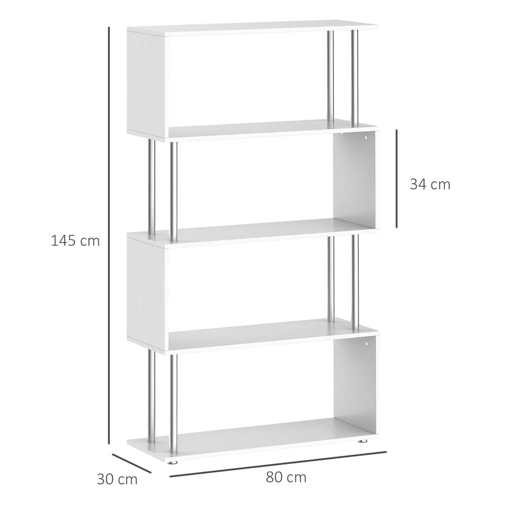 HOMCOM S Shape Bookcase, 5 Tiers Bookshelf, Modern Freestanding Storage Shelf for Home Office, Study, Living Room, 80 x 30 x 145cm Additional View 3