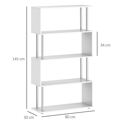 HOMCOM S Shape Bookcase, 5 Tiers Bookshelf, Modern Freestanding Storage Shelf for Home Office, Study, Living Room, 80 x 30 x 145cm Additional View 3