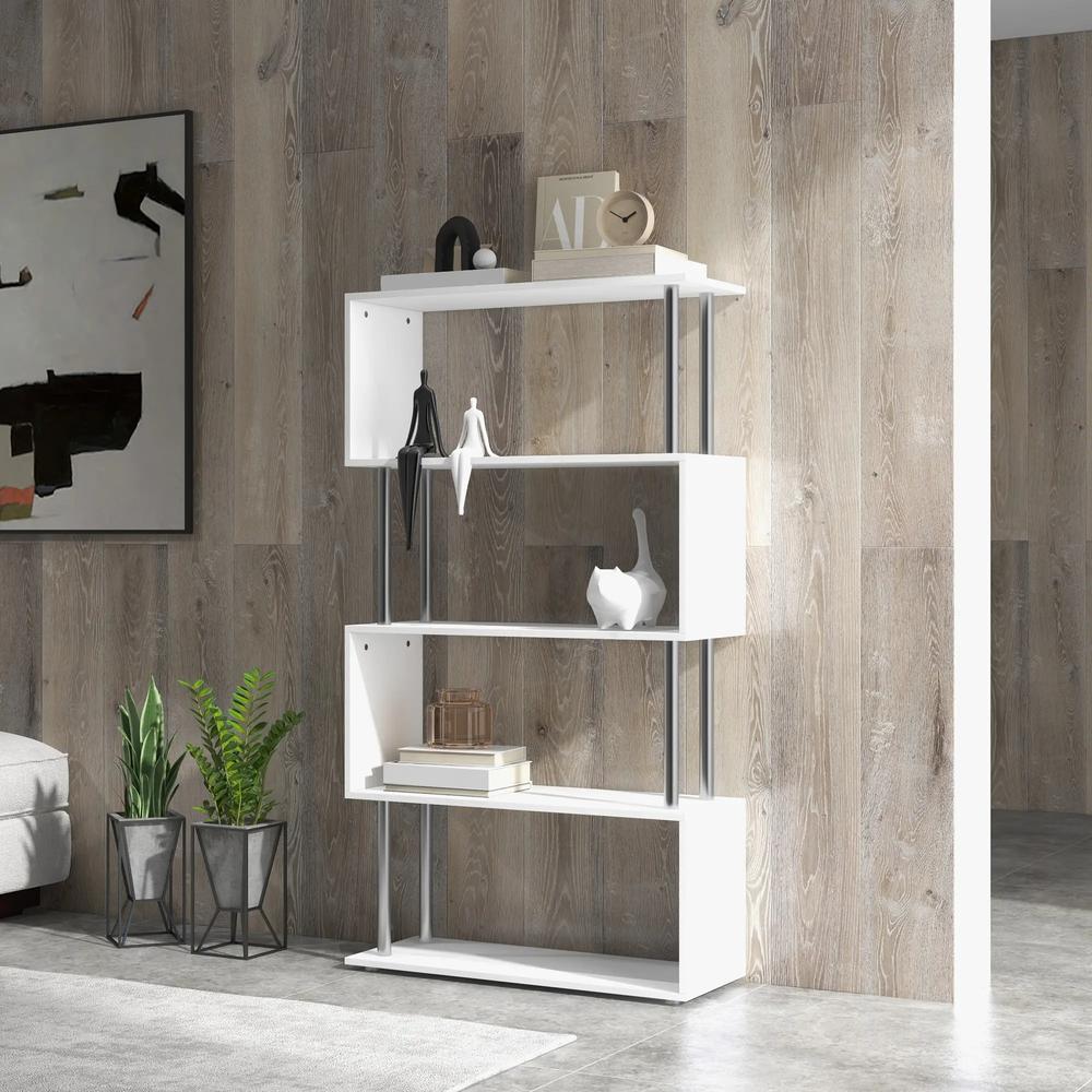 HOMCOM S Shape Bookcase, 5 Tiers Bookshelf, Modern Freestanding Storage Shelf for Home Office, Study, Living Room, 80 x 30 x 145cm Additional View 7