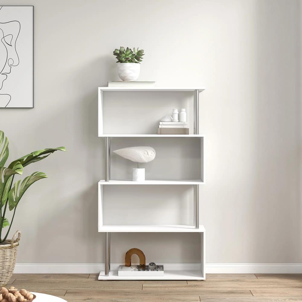 HOMCOM S Shape Bookcase, 5 Tiers Bookshelf, Modern Freestanding Storage Shelf for Home Office, Study, Living Room, 80 x 30 x 145cm Additional View 8