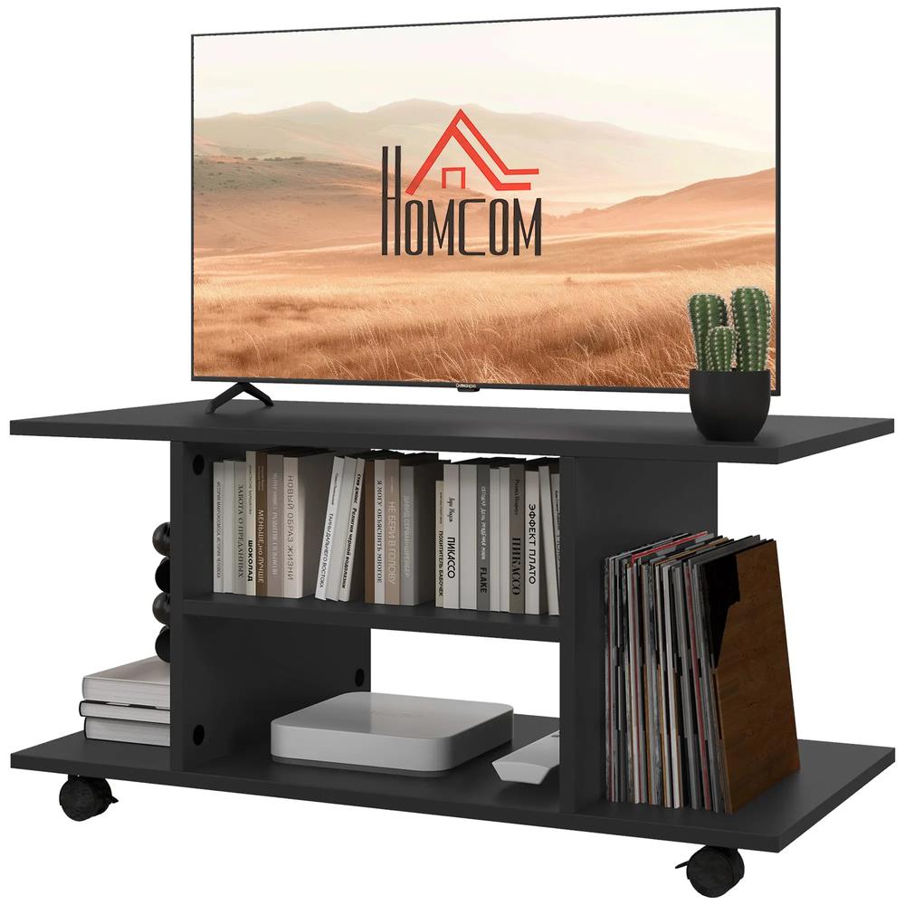 HOMCOM Modern TV Cabinet Stand Storage Shelves Table Mobile Bedroom Furniture Bookshelf Bookcase Black Additional View 11