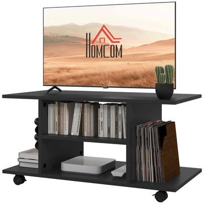 HOMCOM Modern TV Cabinet Stand Storage Shelves Table Mobile Bedroom Furniture Bookshelf Bookcase Black Additional View 11