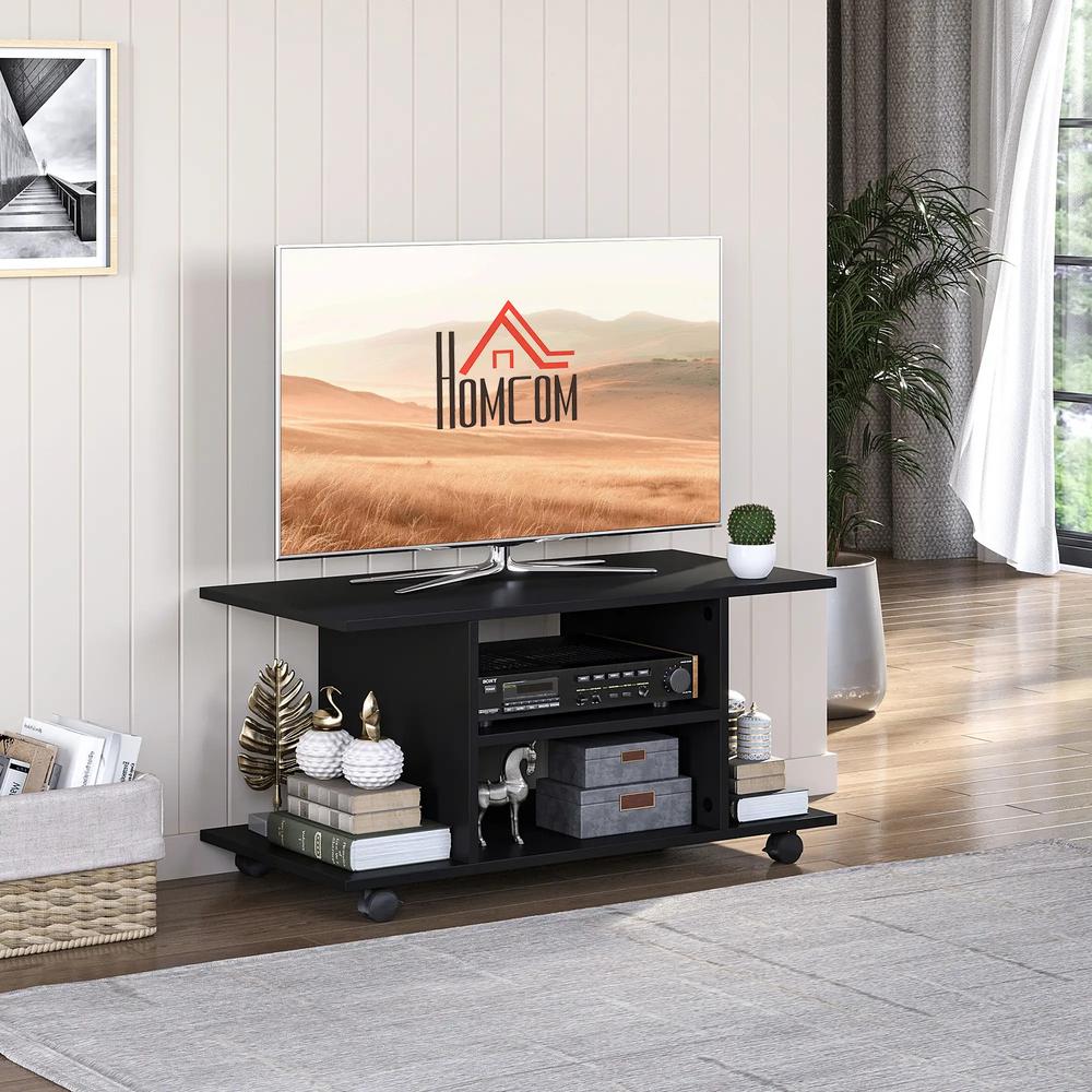 HOMCOM Modern TV Cabinet Stand Storage Shelves Table Mobile Bedroom Furniture Bookshelf Bookcase Black Additional View 2