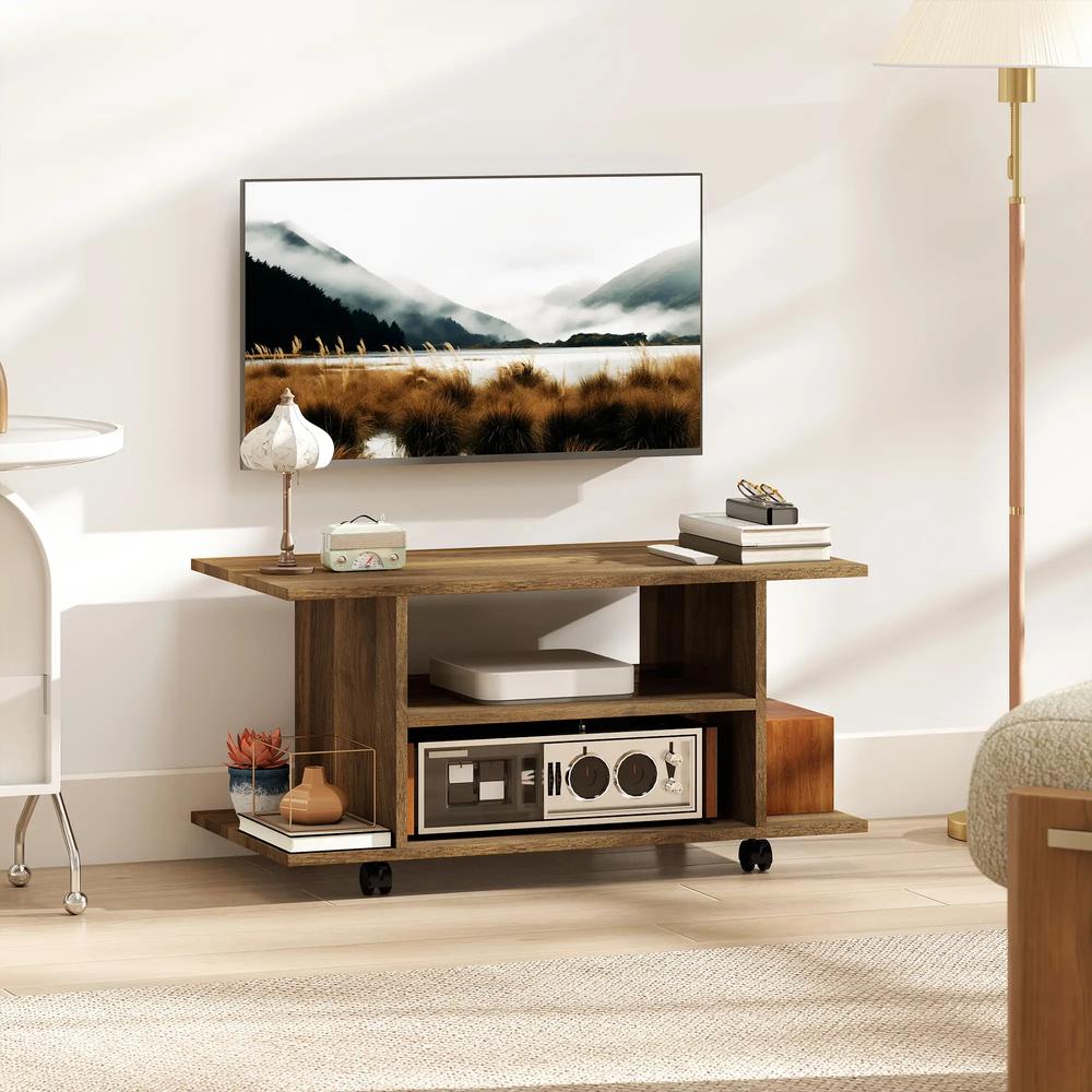 HOMCOM Modern TV Cabinet Stand Storage Shelves Table Mobile Bedroom Furniture Bookshelf Bookcase Black Additional View 24