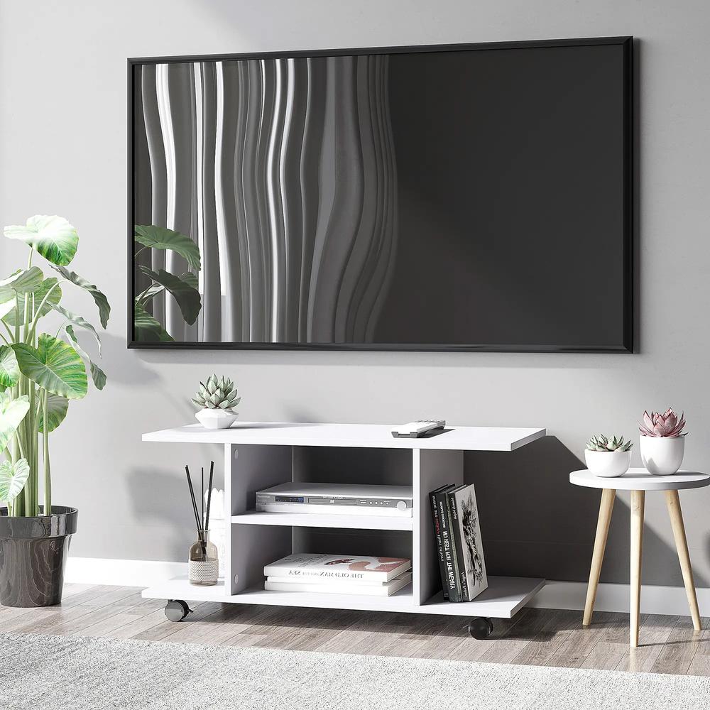 HOMCOM Modern TV Cabinet Stand Storage Shelves Table Mobile Bedroom Furniture Bookshelf Bookcase Black Additional View 35