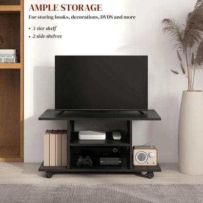 HOMCOM Modern TV Cabinet Stand Storage Shelves Table Mobile Bedroom Furniture Bookshelf Bookcase Black Additional View 4
