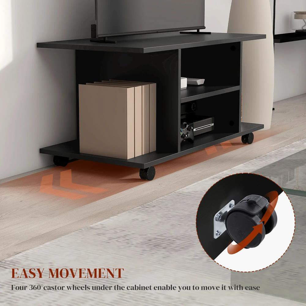 HOMCOM Modern TV Cabinet Stand Storage Shelves Table Mobile Bedroom Furniture Bookshelf Bookcase Black Additional View 5