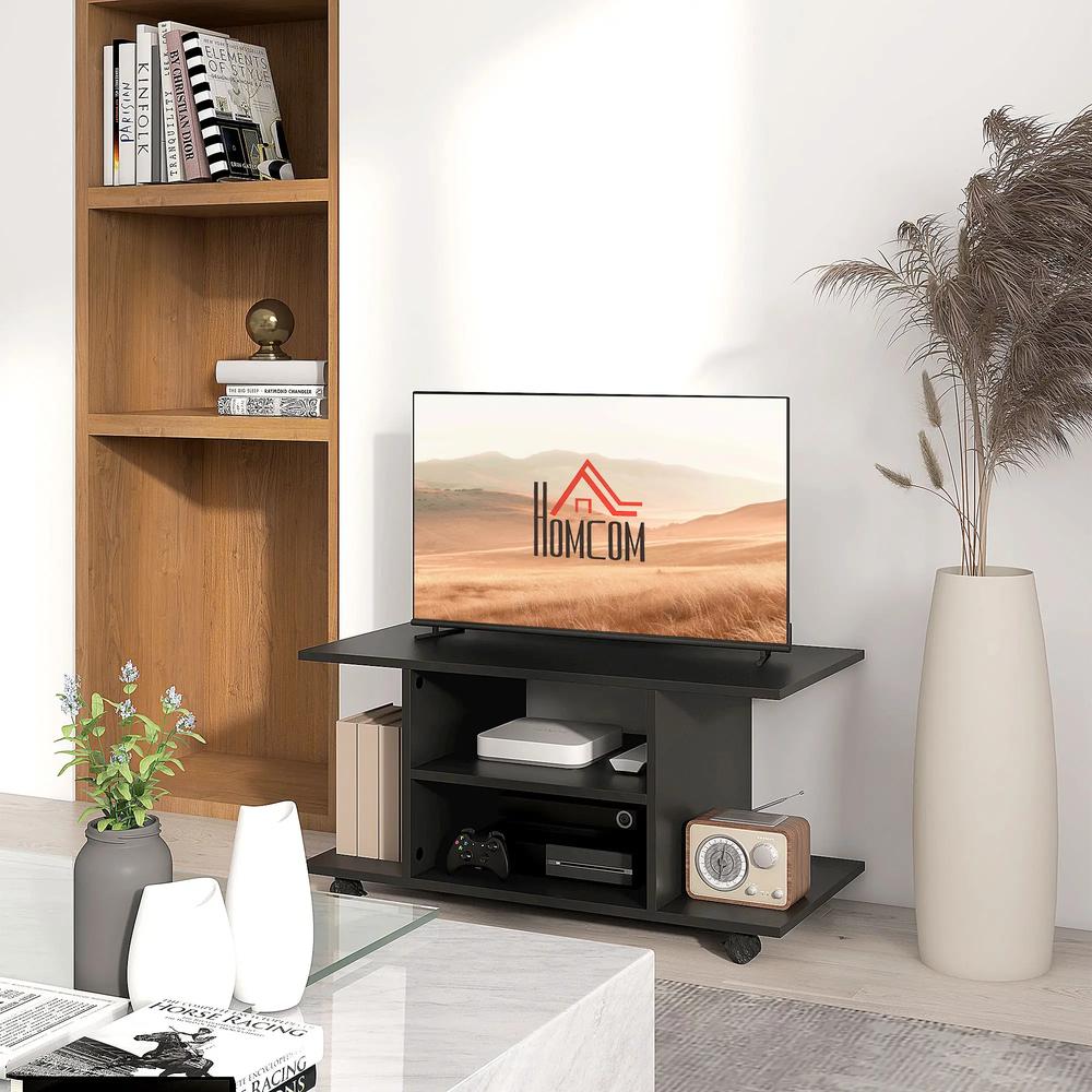 HOMCOM Modern TV Cabinet Stand Storage Shelves Table Mobile Bedroom Furniture Bookshelf Bookcase Black Additional View 10